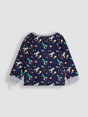 JoJo Maman Bébé Navy Space Print Glow In The Dark Jersey Pyjamas - Image 4 of 6