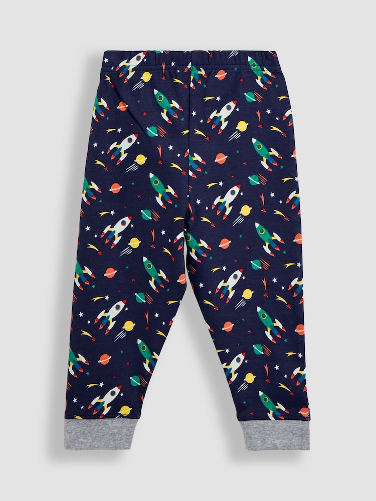 JoJo Maman Bébé Navy Space Print Glow In The Dark Jersey Pyjamas - Image 6 of 6
