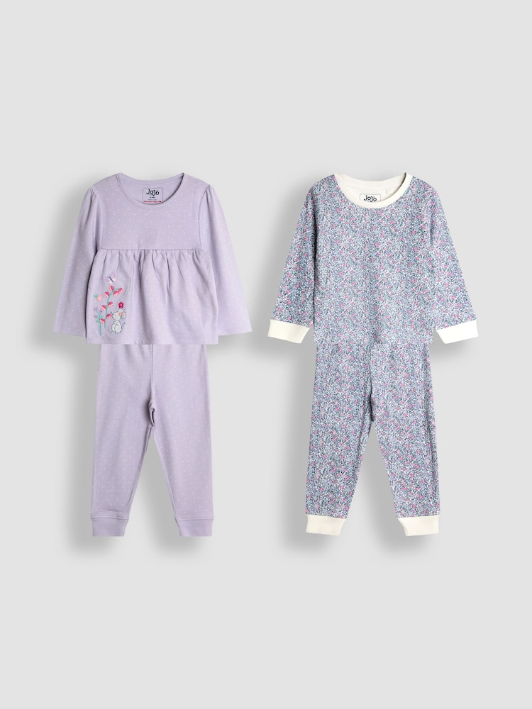 JoJo Maman Bébé Lilac Mouse Character 2 Pack Jersey Pyjamas - Image 1 of 10