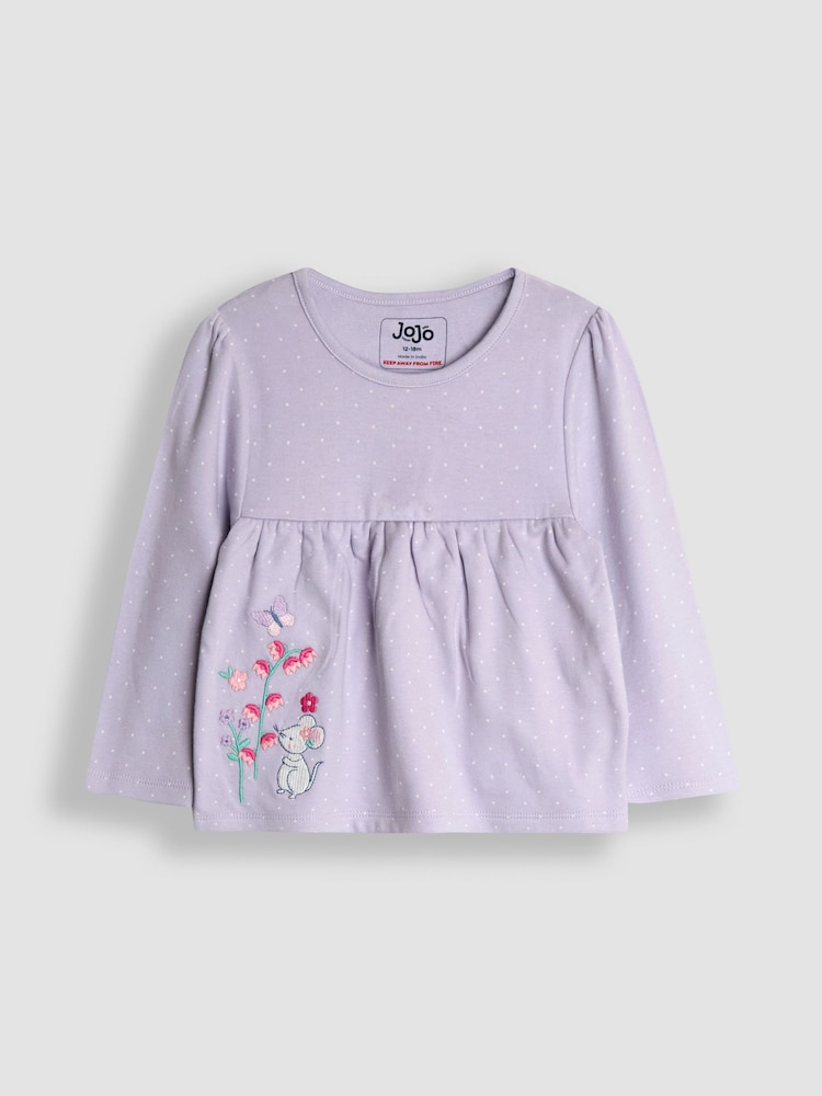 JoJo Maman Bébé Lilac Mouse Character 2 Pack Jersey Pyjamas - Image 2 of 10