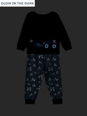 JoJo Maman Bébé Blue Construction Print Glow In The Dark Jersey Pyjamas - Image 1 of 11