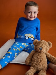 JoJo Maman Bébé Blue Construction Print Glow In The Dark Jersey Pyjamas - Image 10 of 11