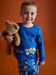 JoJo Maman Bébé Blue Construction Print Glow In The Dark Jersey Pyjamas - Image 11 of 11