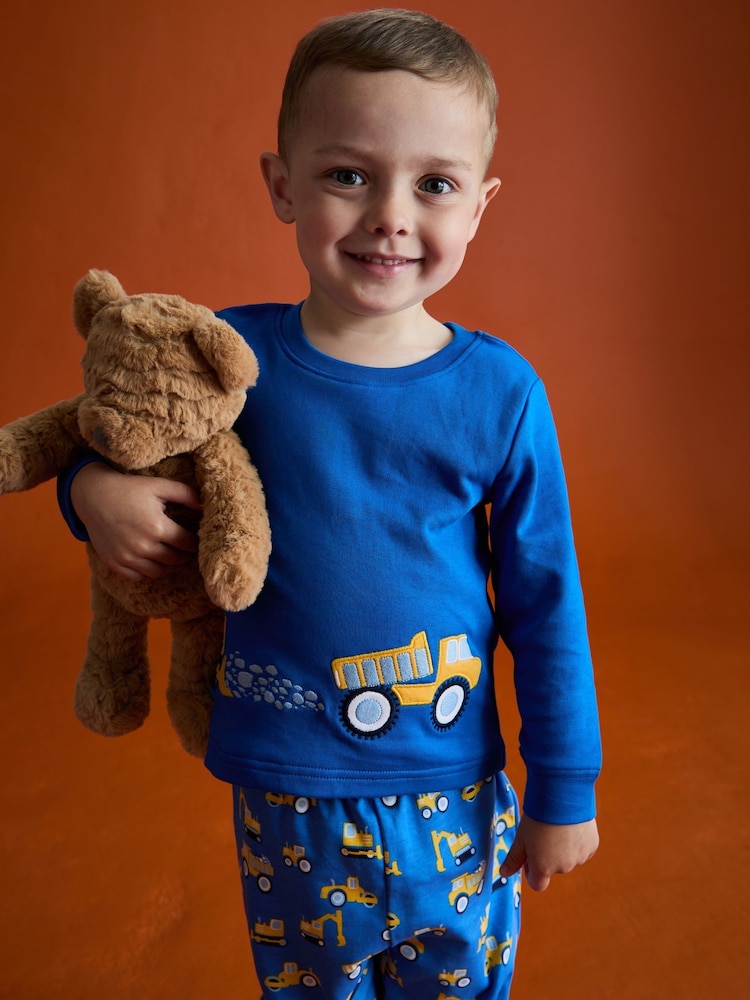 JoJo Maman Bébé Blue Construction Print Glow In The Dark Jersey Pyjamas - Image 11 of 11