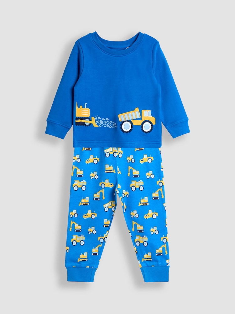 JoJo Maman Bébé Blue Construction Print Glow In The Dark Jersey Pyjamas - Image 2 of 11