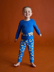 JoJo Maman Bébé Blue Construction Print Glow In The Dark Jersey Pyjamas - Image 9 of 11