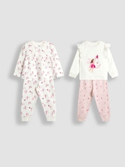 JoJo Maman Bébé Pink Fairy Print 2 Pack Jersey Pyjamas - Image 1 of 11