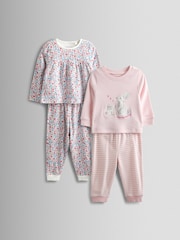 JoJo Maman Bébé Pink Bunny Print 2 Pack Jersey Pyjamas - Image 1 of 13