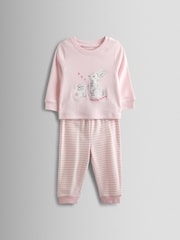 JoJo Maman Bébé Pink Bunny Print 2 Pack Jersey Pyjamas - Image 8 of 13