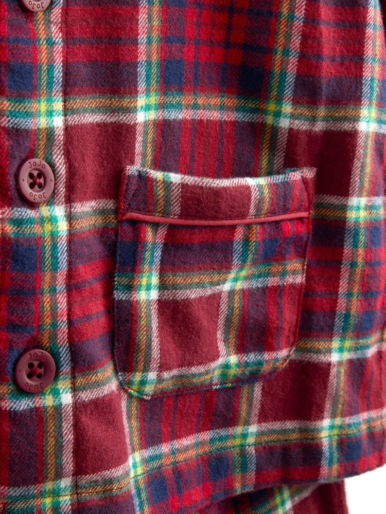 JoJo Maman Bébé Red Check Christmas Print Jersey Collar Pyjamas - Image 2 of 6 JoJo Maman Bébé Red Check Christmas Print Jersey Collar Pyjamas - Image 2 of 6