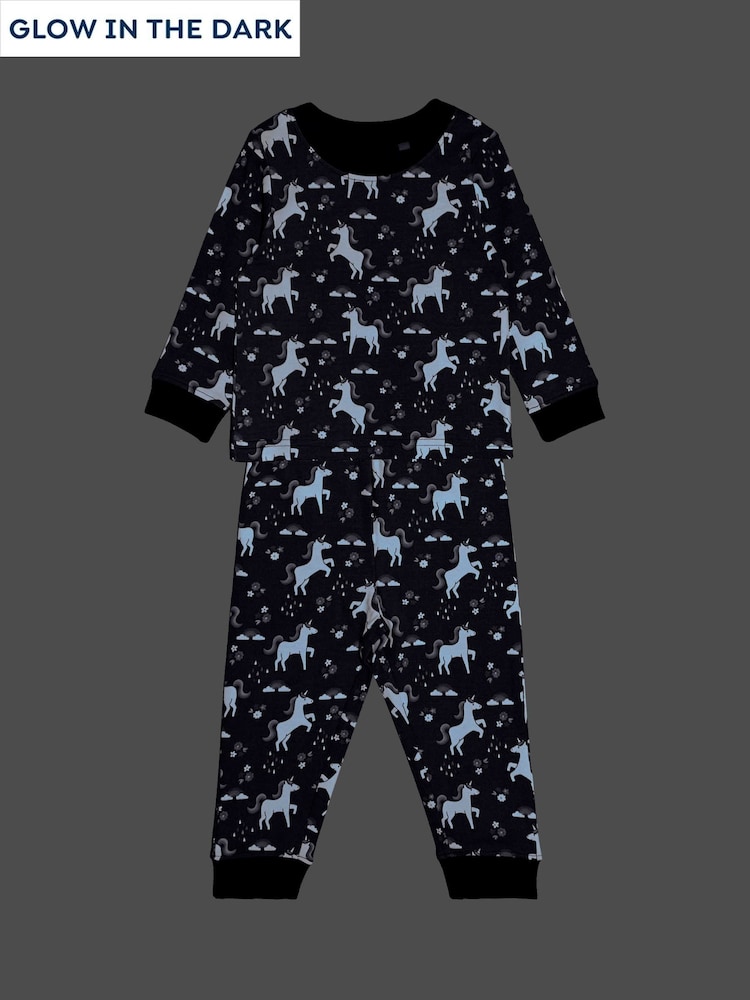 JoJo Maman Bébé Purple Unicorn Print Glow In The Dark Jersey Pyjamas - Image 1 of 10