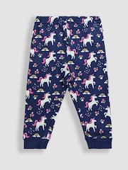 JoJo Maman Bébé Purple Unicorn Print Glow In The Dark Jersey Pyjamas - Image 5 of 10