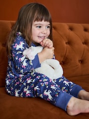 JoJo Maman Bébé Purple Unicorn Print Glow In The Dark Jersey Pyjamas - Image 9 of 10