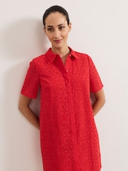 Phase Eight Red Nicky 100% Cotton Shirt Dress - Image 2 of 6