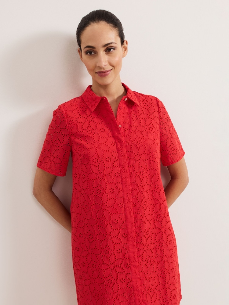 Phase Eight Red Nicky 100% Cotton Shirt Dress - Image 2 of 6