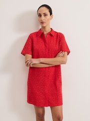 Phase Eight Red Nicky 100% Cotton Shirt Dress - Image 5 of 6