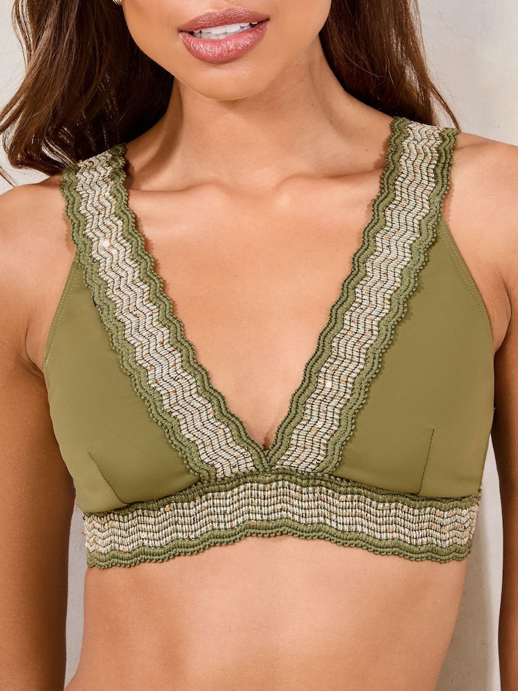 Lipsy Khaki Green Scuba Elastic High Apex Bikini Top - Image 2 of 4