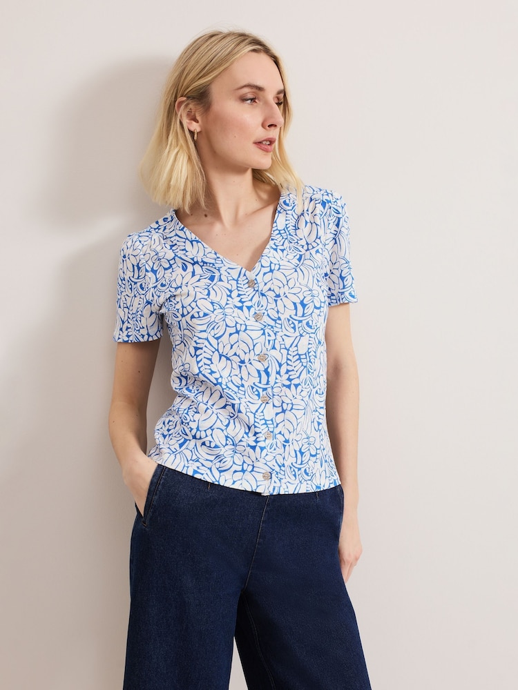 Phase Eight Blue Lorenna 100% Cotton Print Top - Image 1 of 7