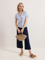Phase Eight Blue Lorenna 100% Cotton Print Top - Image 3 of 7