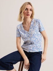 Phase Eight Blue Lorenna 100% Cotton Print Top - Image 4 of 7