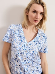 Phase Eight Blue Lorenna 100% Cotton Print Top - Image 5 of 7