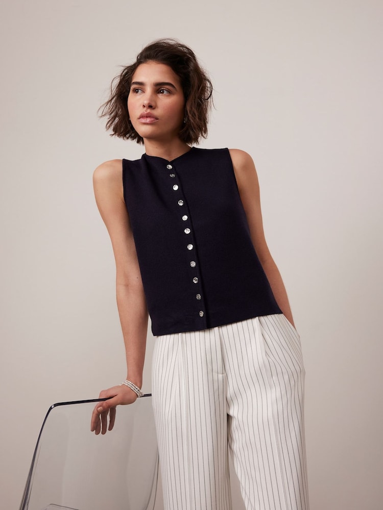 Mint Velvet Blue Knitted Waistcoat - Image 1 of 7 Mint Velvet Blue Knitted Waistcoat - Image 1 of 7