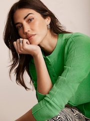 Mint Velvet Green Cotton Blend Cardigan - Image 3 of 8