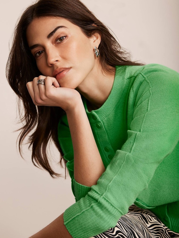 Mint Velvet Green Cotton Blend Cardigan - Image 3 of 8