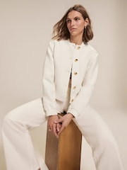 Mint Velvet White Boucle Bomber Jacket - Image 1 of 9