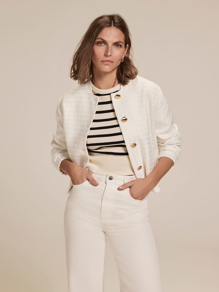 Mint Velvet White Boucle Bomber Jacket - Image 2 of 9 Mint Velvet White Boucle Bomber Jacket - Image 2 of 9