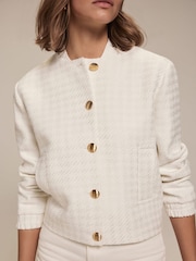 Mint Velvet White Boucle Bomber Jacket - Image 3 of 9