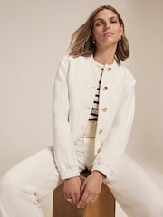 Mint Velvet White Boucle Bomber Jacket - Image 4 of 9