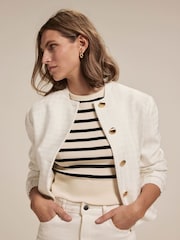 Mint Velvet White Boucle Bomber Jacket - Image 5 of 9