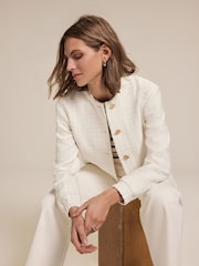 Mint Velvet White Boucle Bomber Jacket - Image 6 of 9