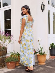 Yellow/Blue Ruffle Sleeve Midi Dress - Image 2 of 2