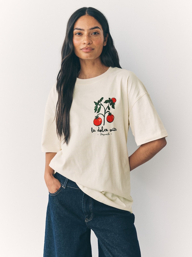 Cream/Red Graphic Print Beach T-Shirt - Image 1 of 9