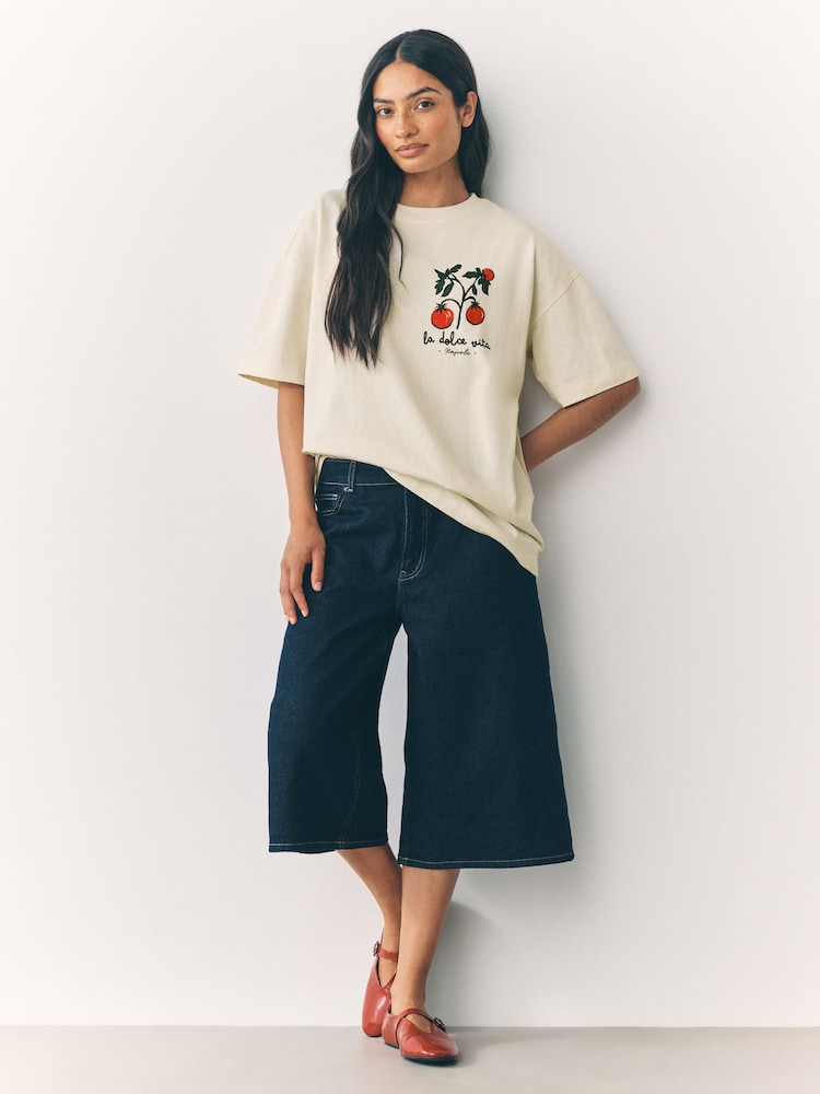 Cream/Red Graphic Print Beach T-Shirt - Image 2 of 9