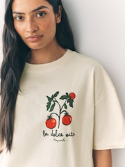 Cream/Red Graphic Print Beach T-Shirt - Image 5 of 9