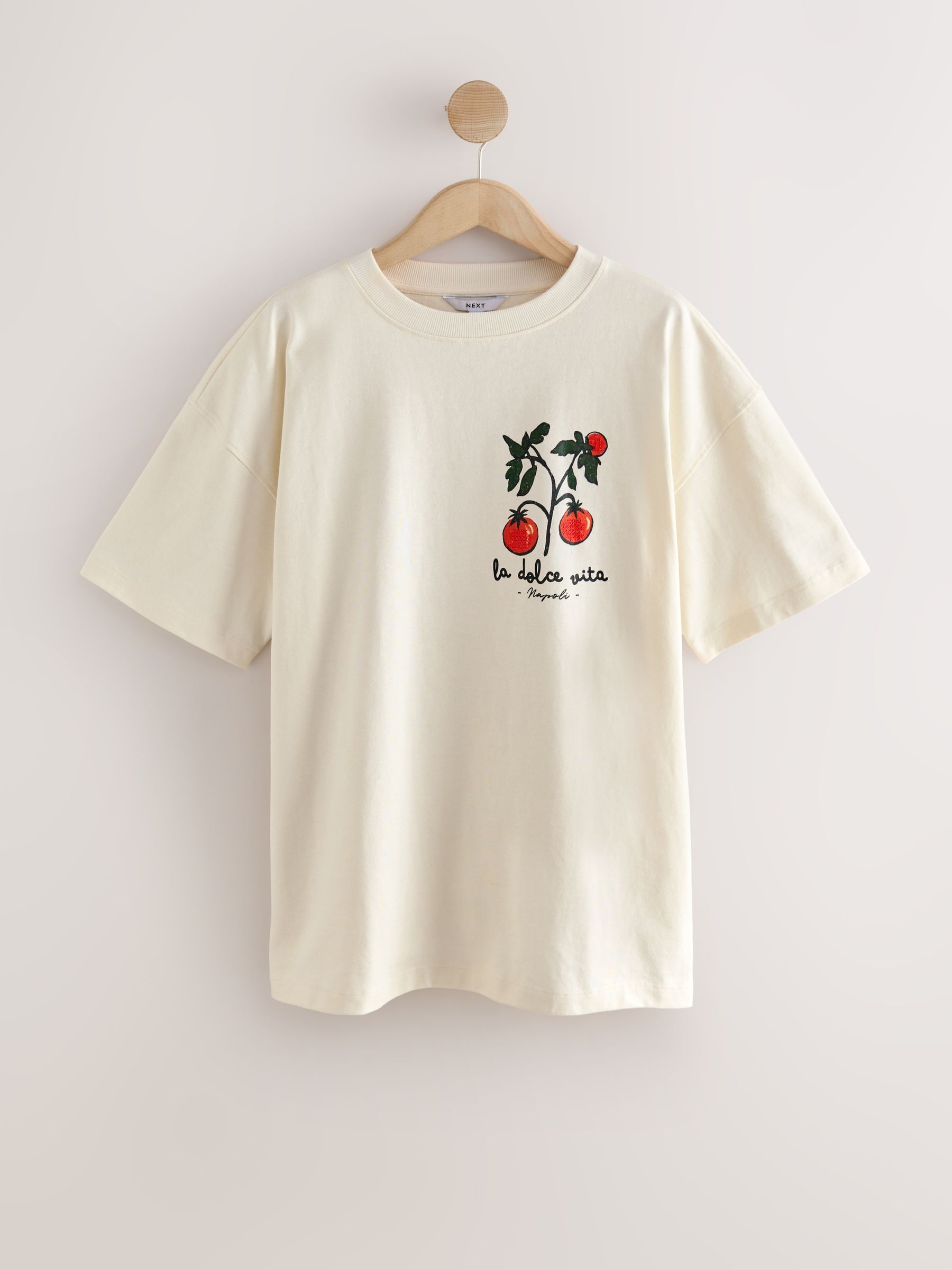 Buy Cream/Red Tomato Graphic Print Beach T-Shirt from Next USA