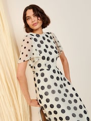 Friends Like These Ivory Spot Petite Short Sleeve Chiffon Tiered Maxi Dress - Image 2 of 4