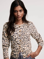 Mint Velvet Cream Leopard Print 100% Cotton Cardigan - Image 1 of 7