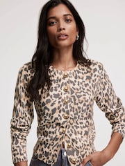 Mint Velvet Cream Leopard Print 100% Cotton Cardigan - Image 4 of 7