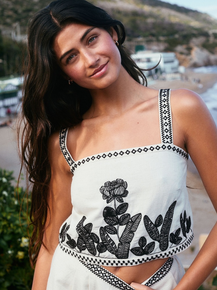 Ecru Marl Embroidered Beach Top - Image 2 of 5