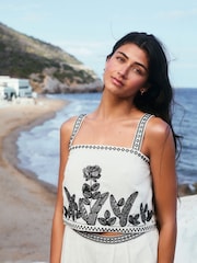 Ecru Marl Embroidered Beach Top - Image 3 of 5