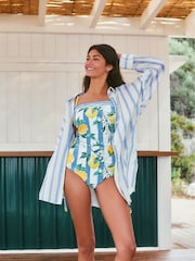 Blue/White/Lemon Print - Camisas de praia Cover-Up - Imagem 2 de 8