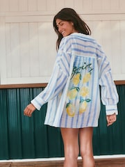 Blue/White/Lemon Print - Camisas de praia Cover-Up - Imagem 4 de 8