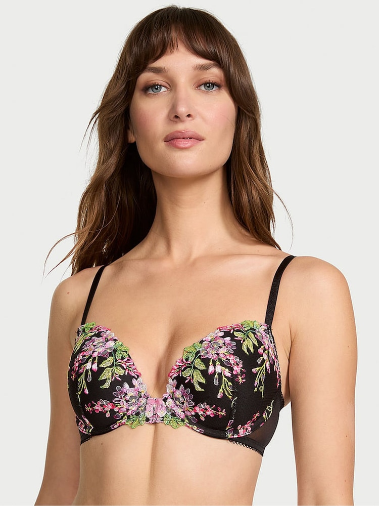 Victoria's Secret Black Push Up Wisteria Embroidery Bra - Image 1 of 2