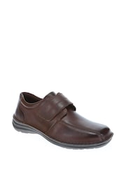 Pavers Dark Brown Leather Touch Fasten Shoes - Image 2 of 5