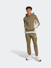 adidas Brown/Cream Sportswear Fleece Colourblock Hooded Tracksuit - Image 1 of 8