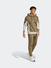 adidas Brown/Cream Sportswear Fleece Colourblock Hooded Tracksuit - Image 3 of 8